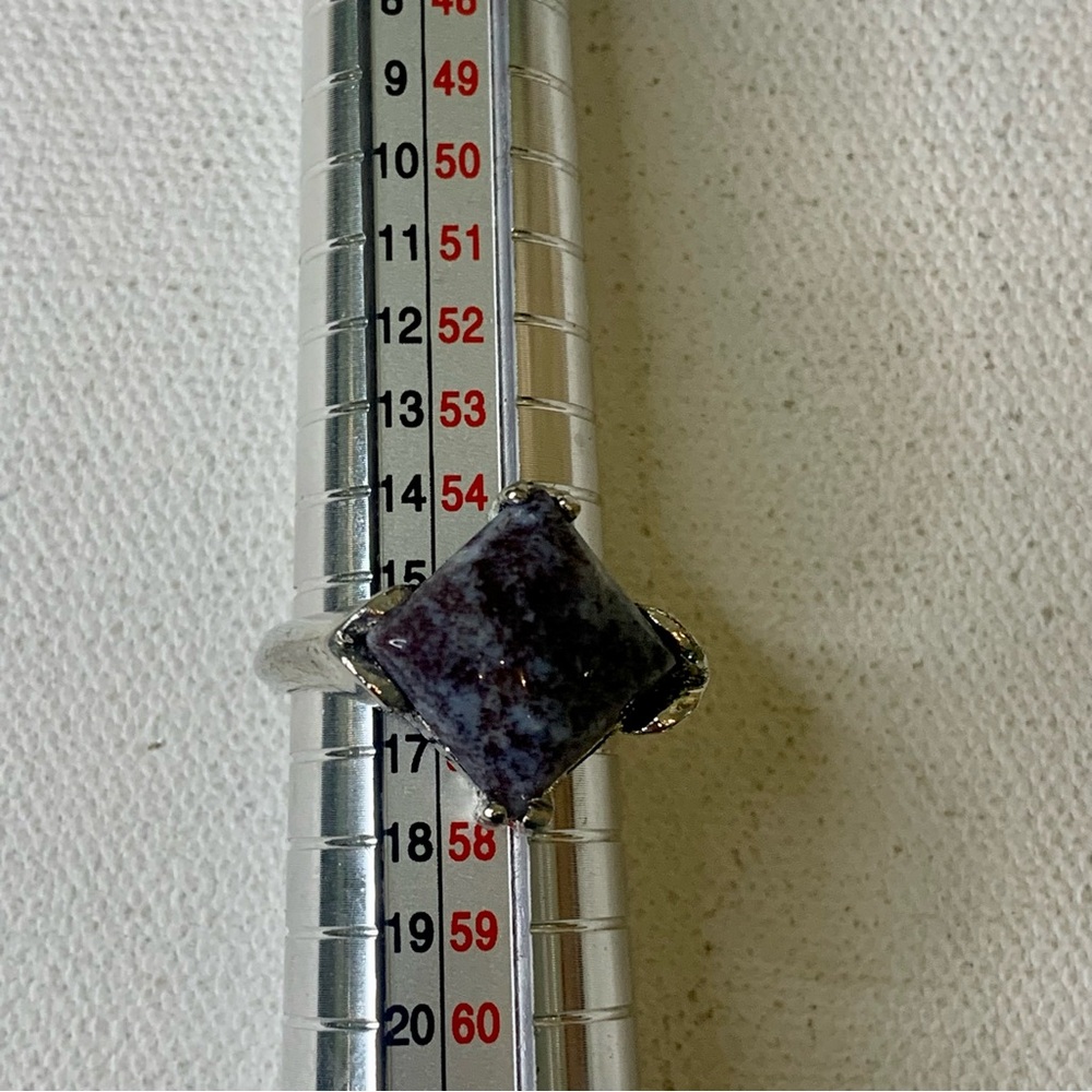 Purple Agate Jasper Silver Tone Statement Ring Size 7.5 Square Stone Gemstone - Picture 11 of 11